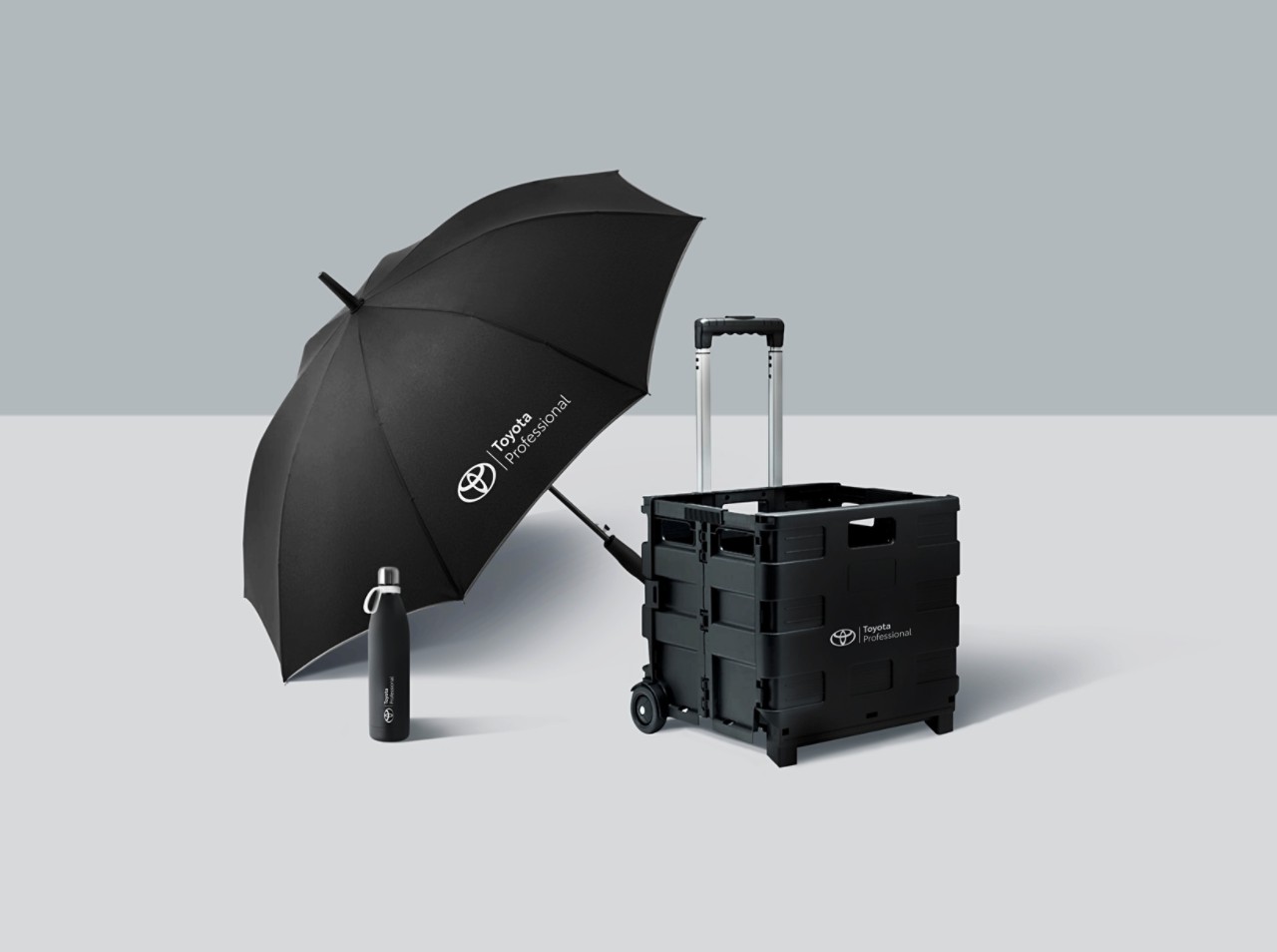 Toyota professional branded umbrella, water bottle and trolley 